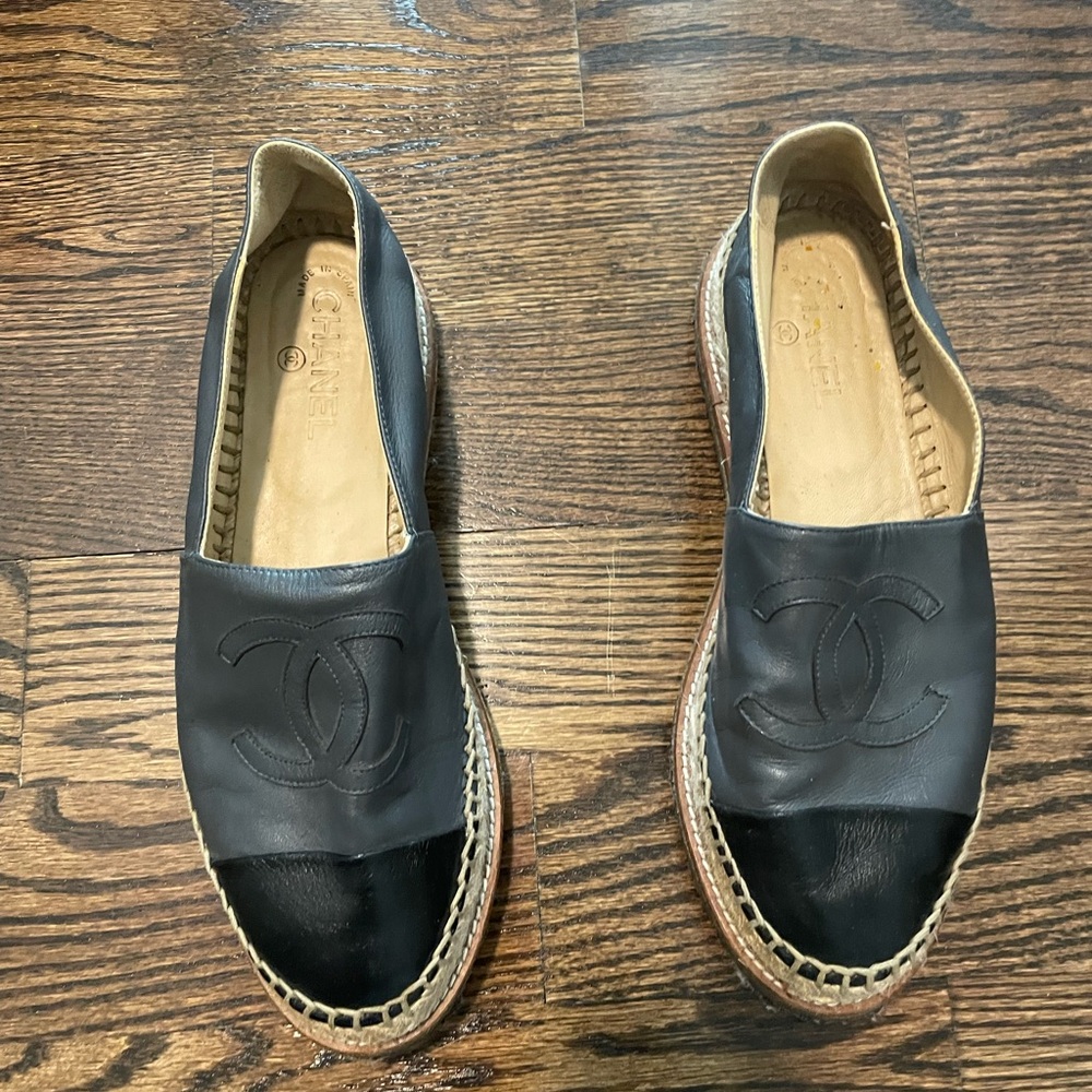 Chanel Black Leather Espadrilles - size 41